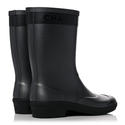Chanel Rubber Logo Short Rain Boots 37 Black Silver 4 of 12
