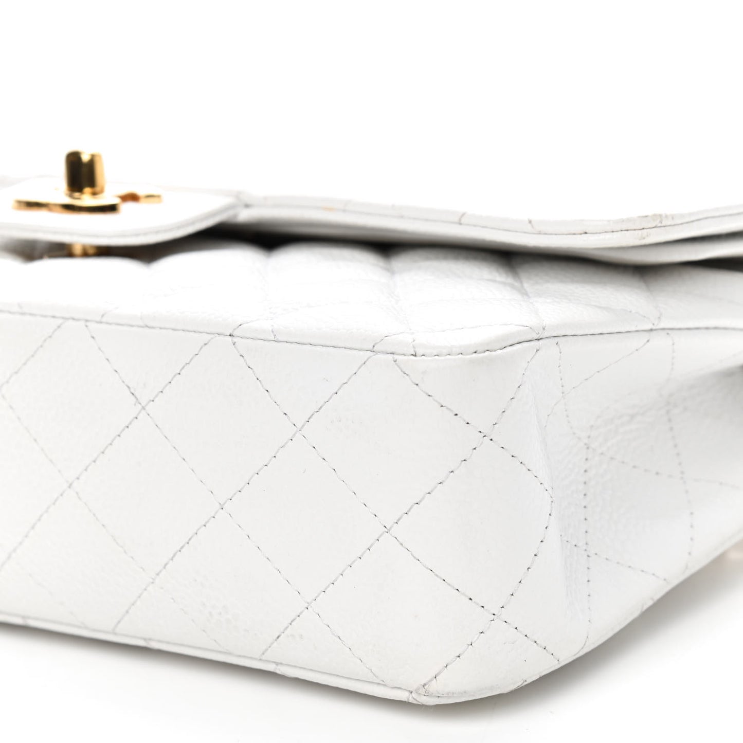 Caviar Quilted Medium Double Flap White