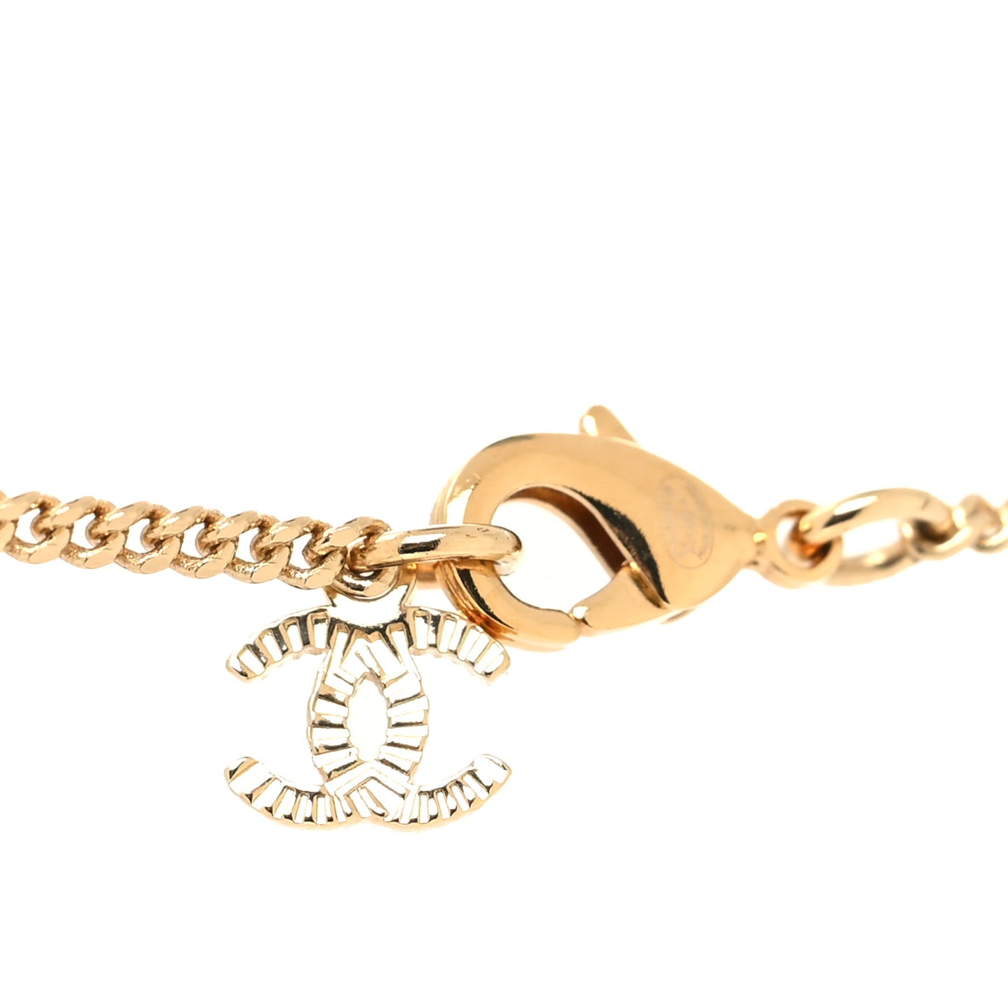 Metal Lambskin Chain CC Bow Necklace Black Gold