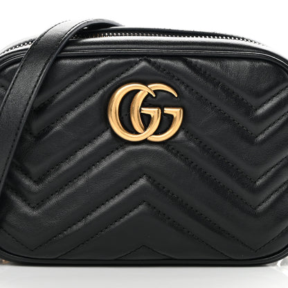 Gucci Calfskin Matelasse Mini GG Marmont Chain Shoulder Bag Black 8 of 11