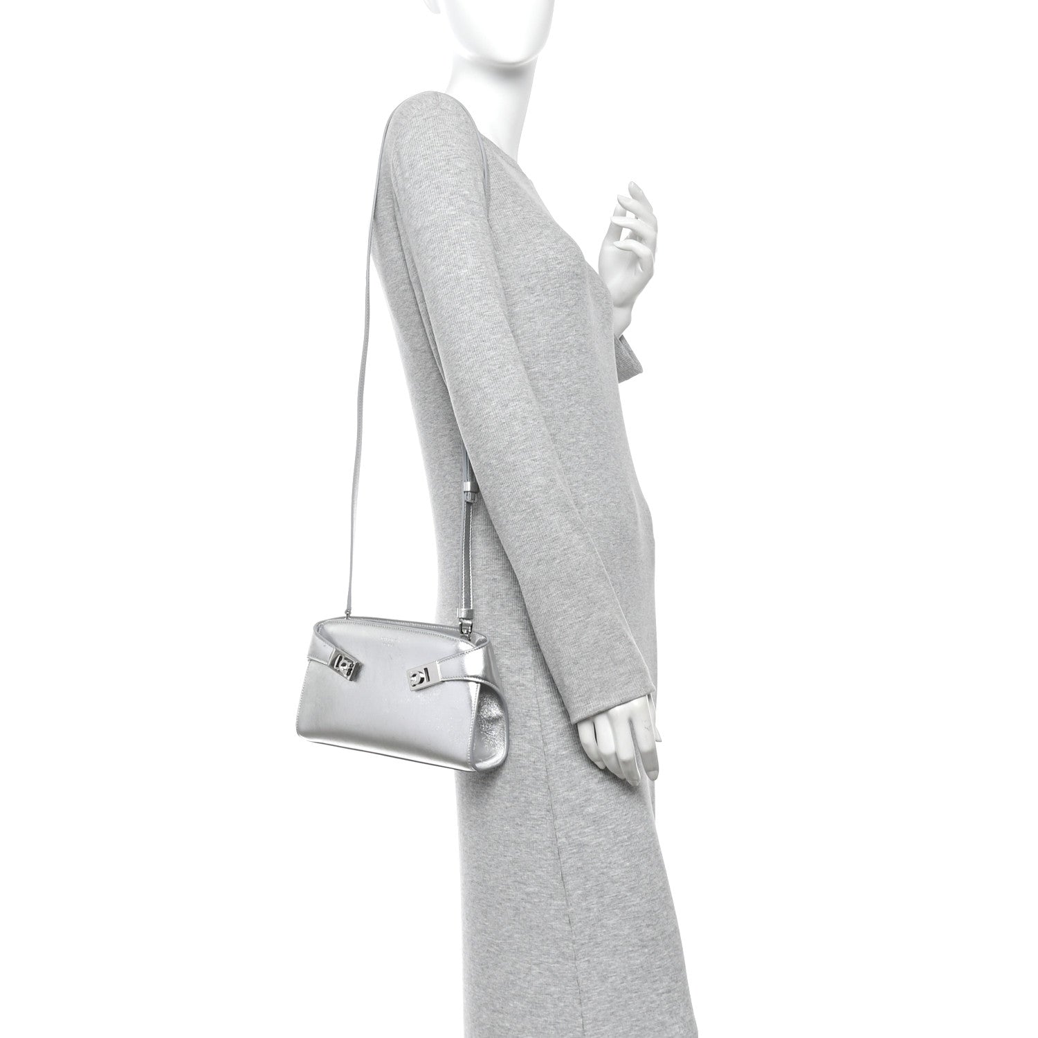Salvatore Ferragamo Metallic Calfskin Mini E/W Hug Crossbody Bag Silver 2 of 11