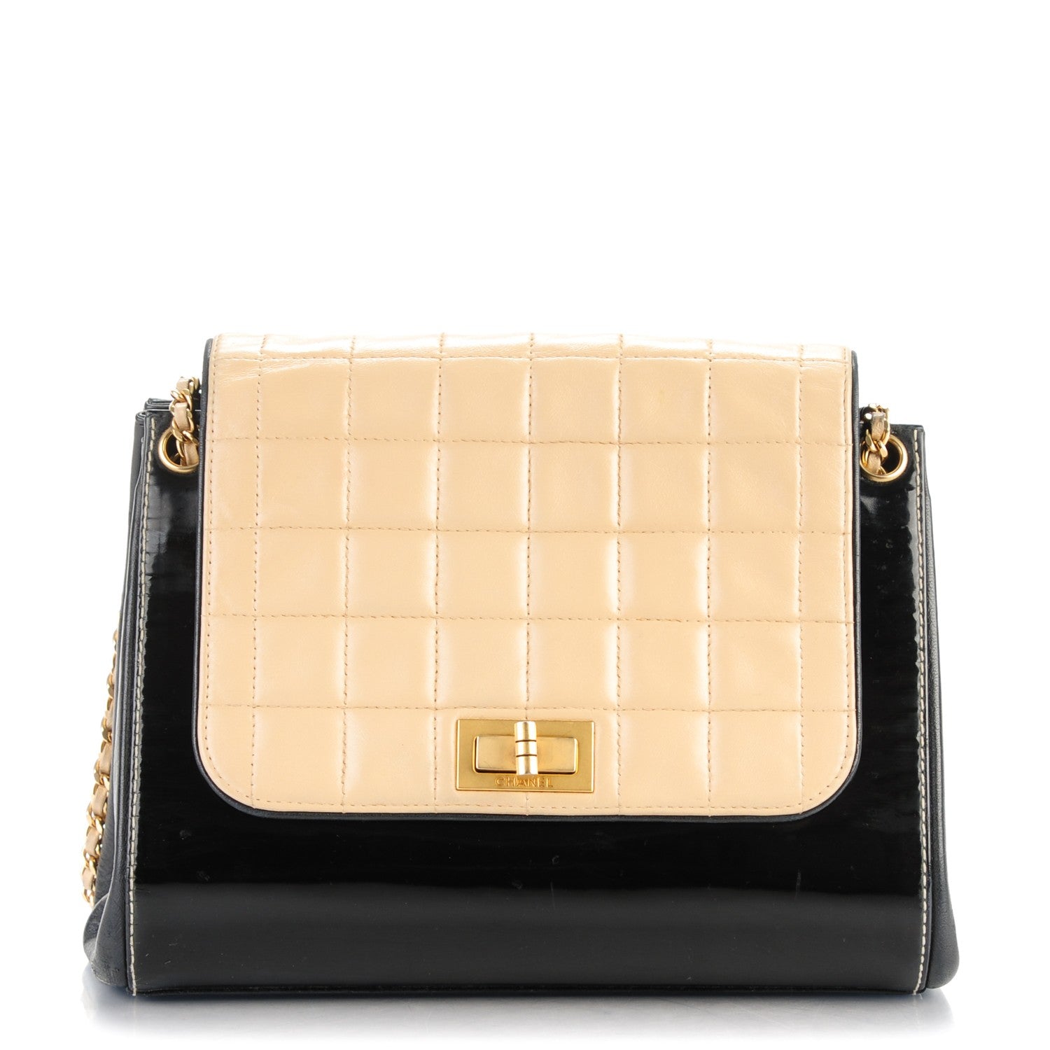 Chanel Patent Lambskin Chocolate Bar Accordion Flap Black Beige 1 of 6
