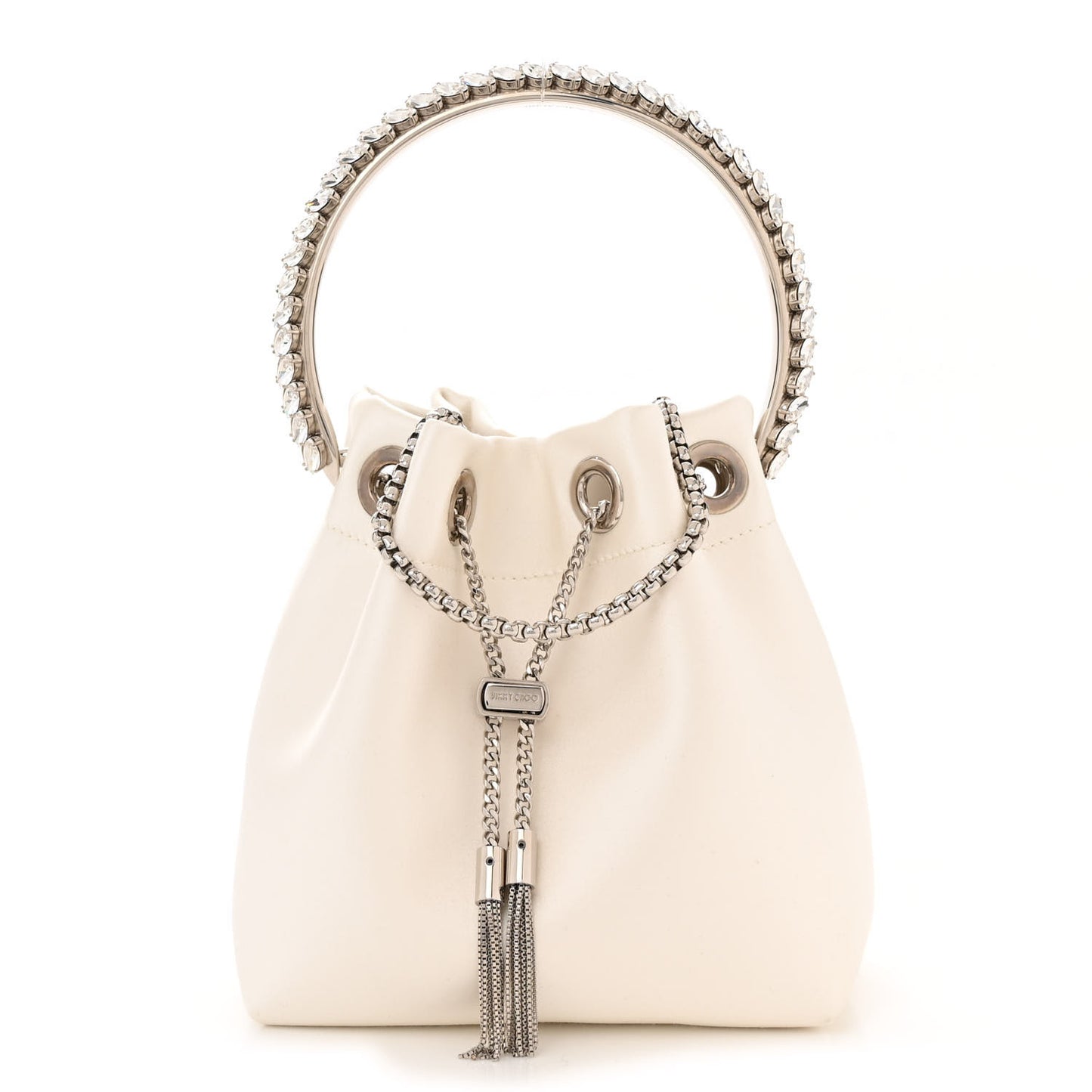 Satin Crystal Embellished Top Handle Bon Bon Bag Ivory