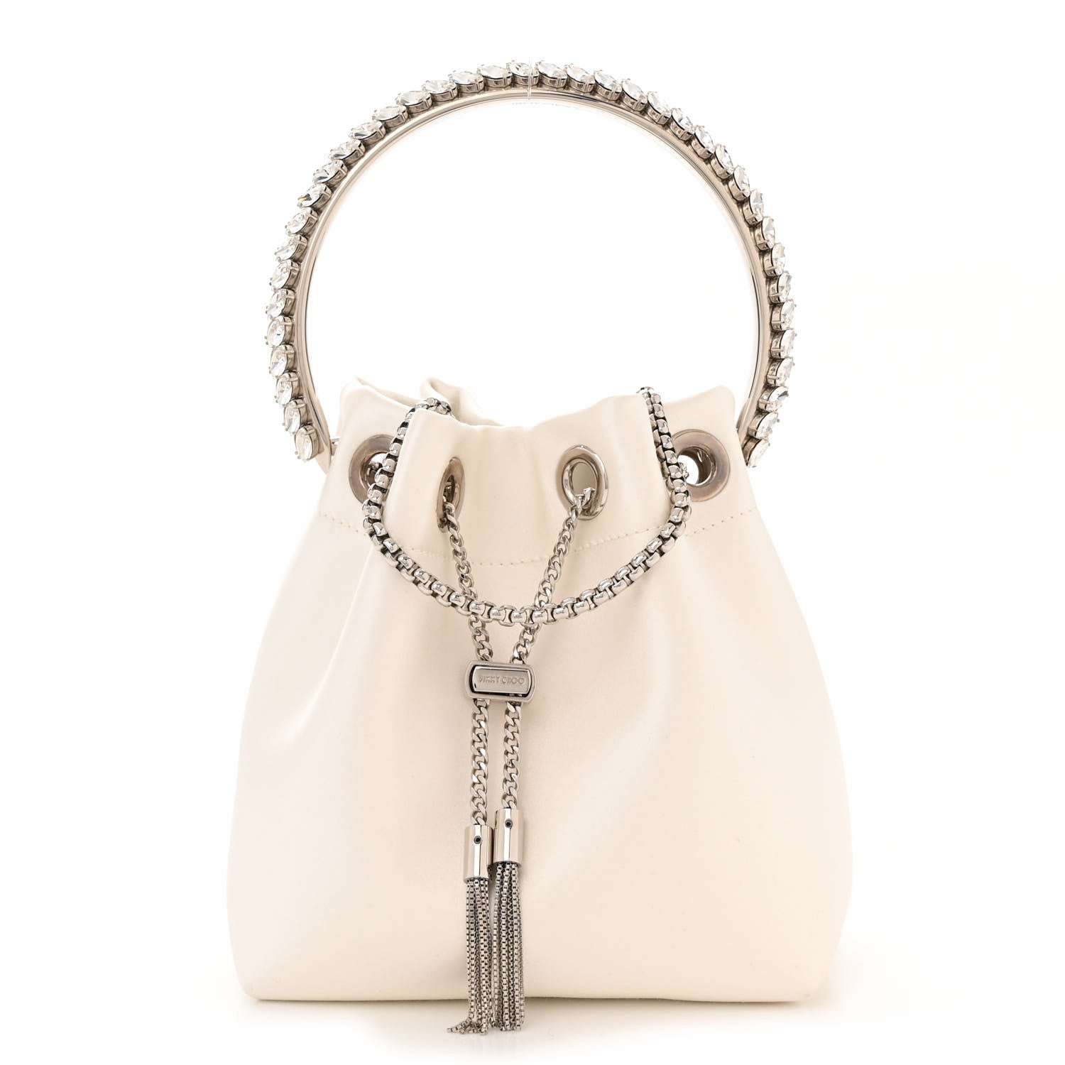 Jimmy Choo Satin Crystal Embellished Top Handle Bon Bon Bag Ivory 1 of 11