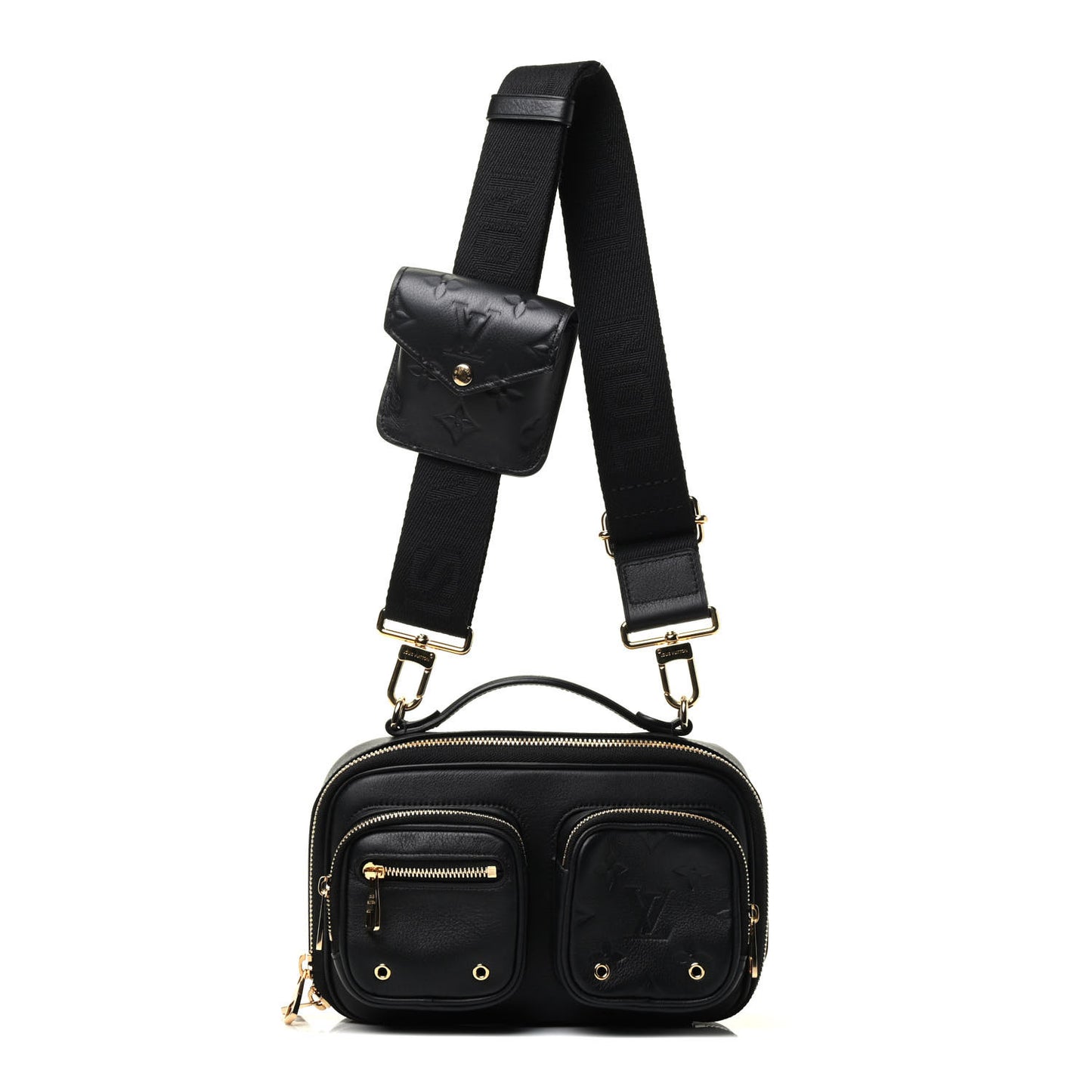 Calfskin Monogram Embossed Utility Crossbody Black