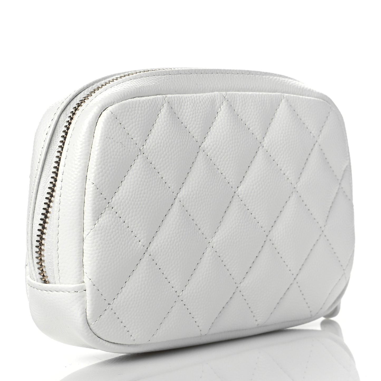 Caviar Quilted Small Curvy Pouch Cosmetic Case White