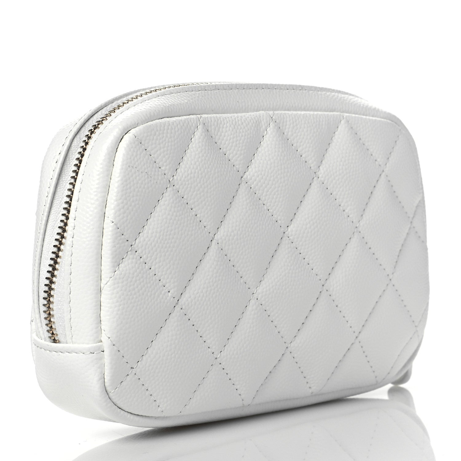 Chanel Caviar Quilted Small Curvy Pouch Cosmetic Case White 3 of 11