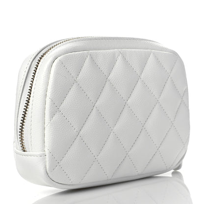 Chanel Caviar Quilted Small Curvy Pouch Cosmetic Case White 3 of 11
