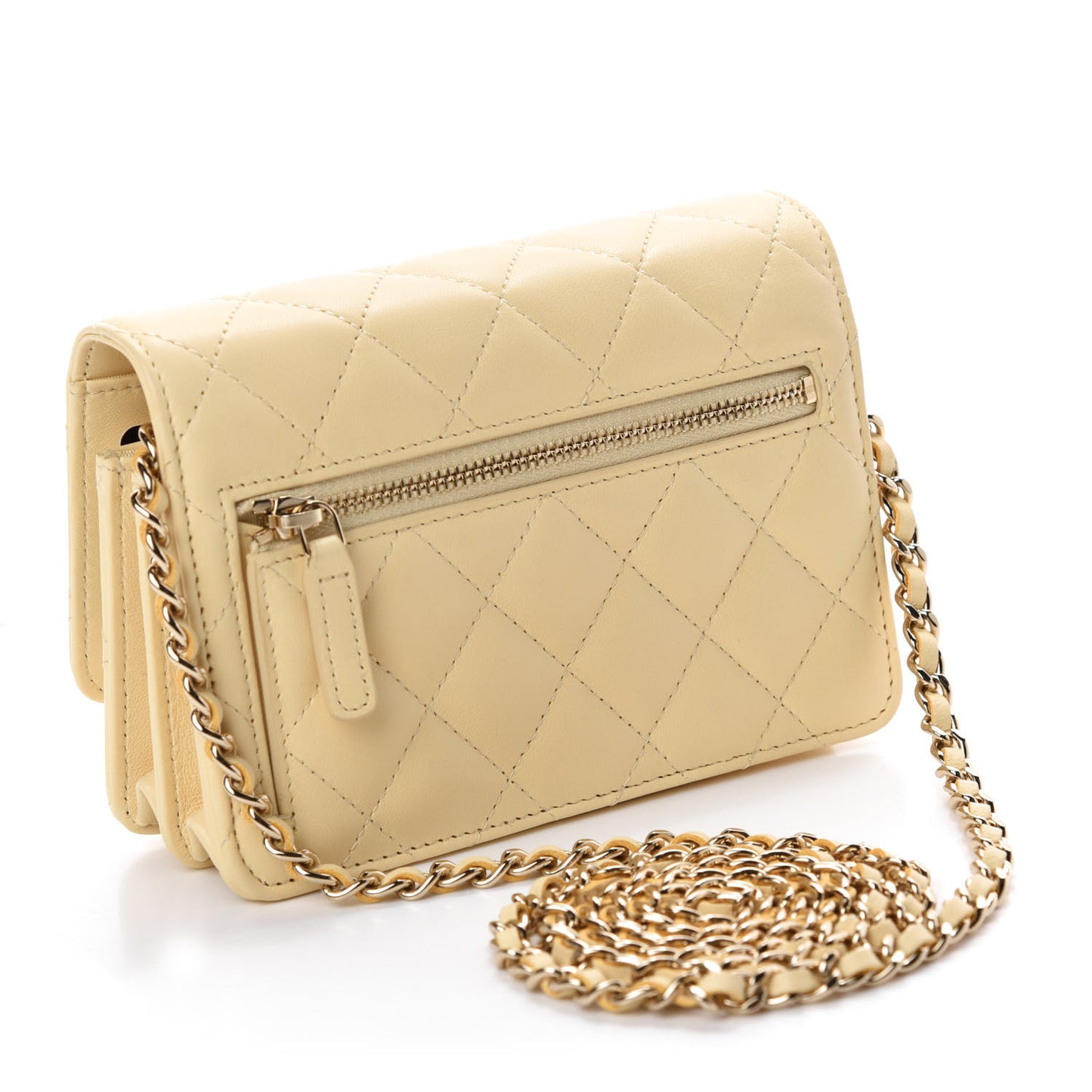 Lambskin Quilted Mini Wallet On Chain WOC Yellow