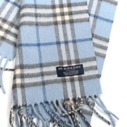 Burberry Wool Cashmere House Check Striped Fringe Scarf Blue Grey 3 of 4