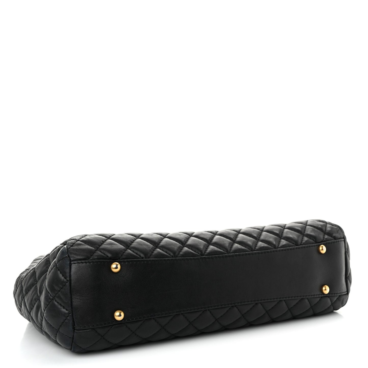 Lambskin Quilted Large Fluffy CC Shopping Tote Black