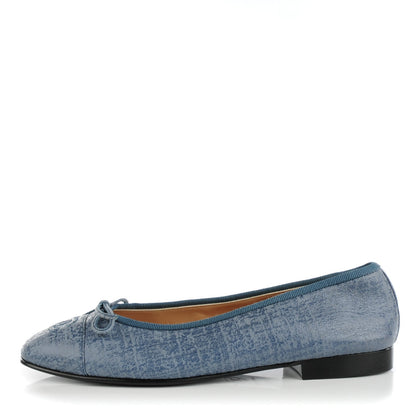 Chanel Iridescent Calfskin Cap Toe CC Ballerina Flats 36.5 Blue 1 of 8