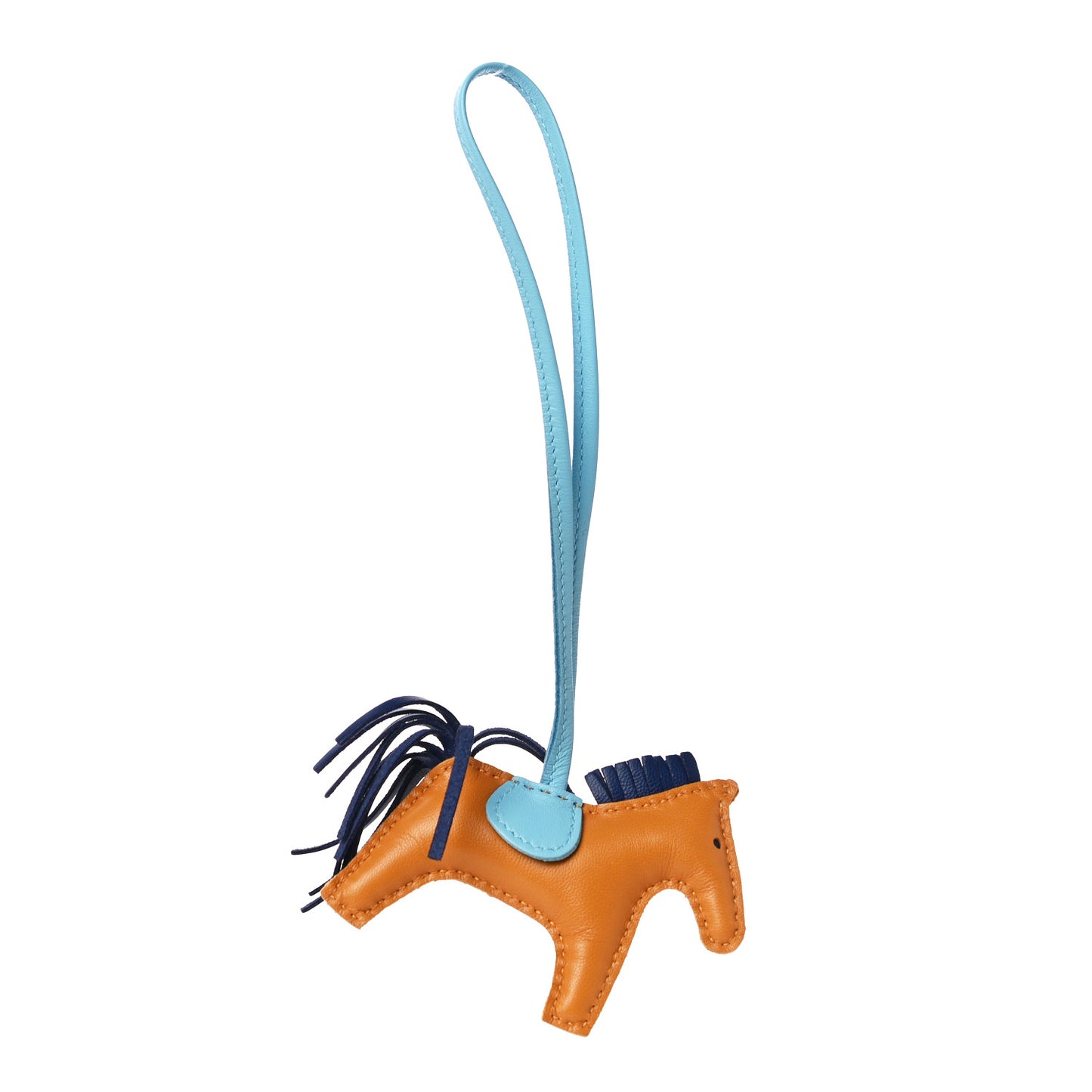 Milo Lambskin Grigri Rodeo Horse Bag Charm PM Naturel Bouton D'Or Celeste Bleu Saphir