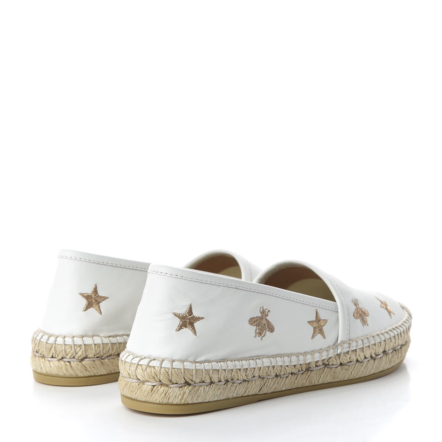 Gucci Calfskin Bee Star Embroidered Espadrilles 37 White 4 of 10