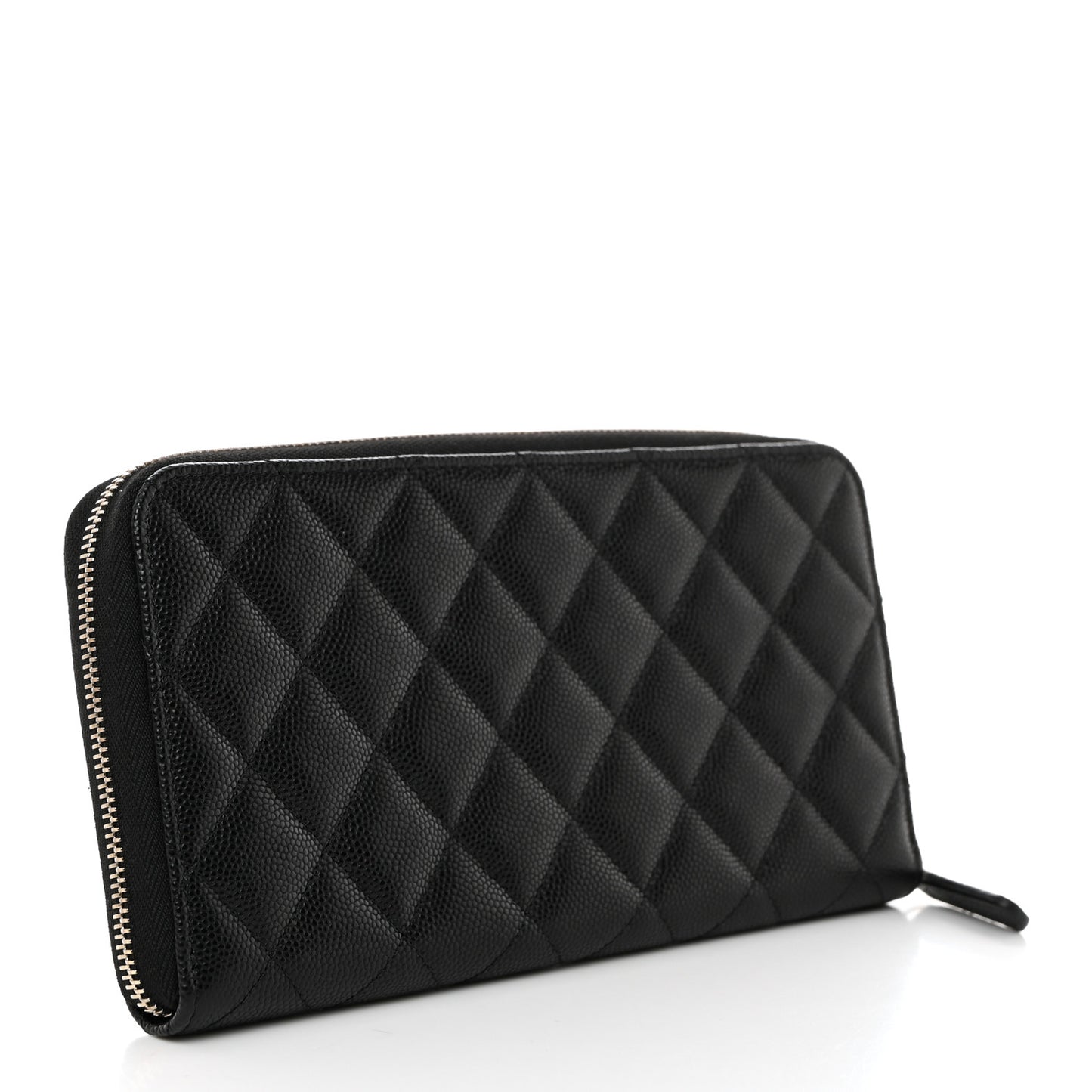 Caviar Quilted Perforated CC Long Zipped Wallet Black