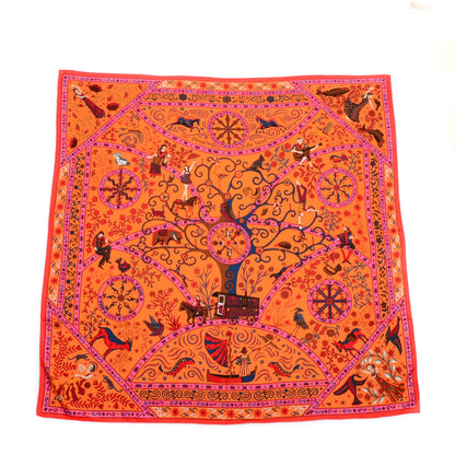 Hermes Cashmere Silk Peuple Du Vent Shawl 140 Rose Indien Orange Cobalt 3 of 6