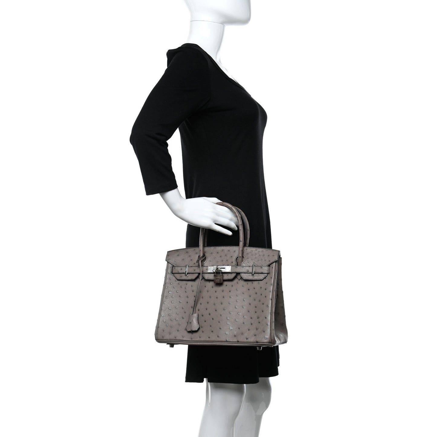 Ostrich Birkin 30 Gris Tourterelle