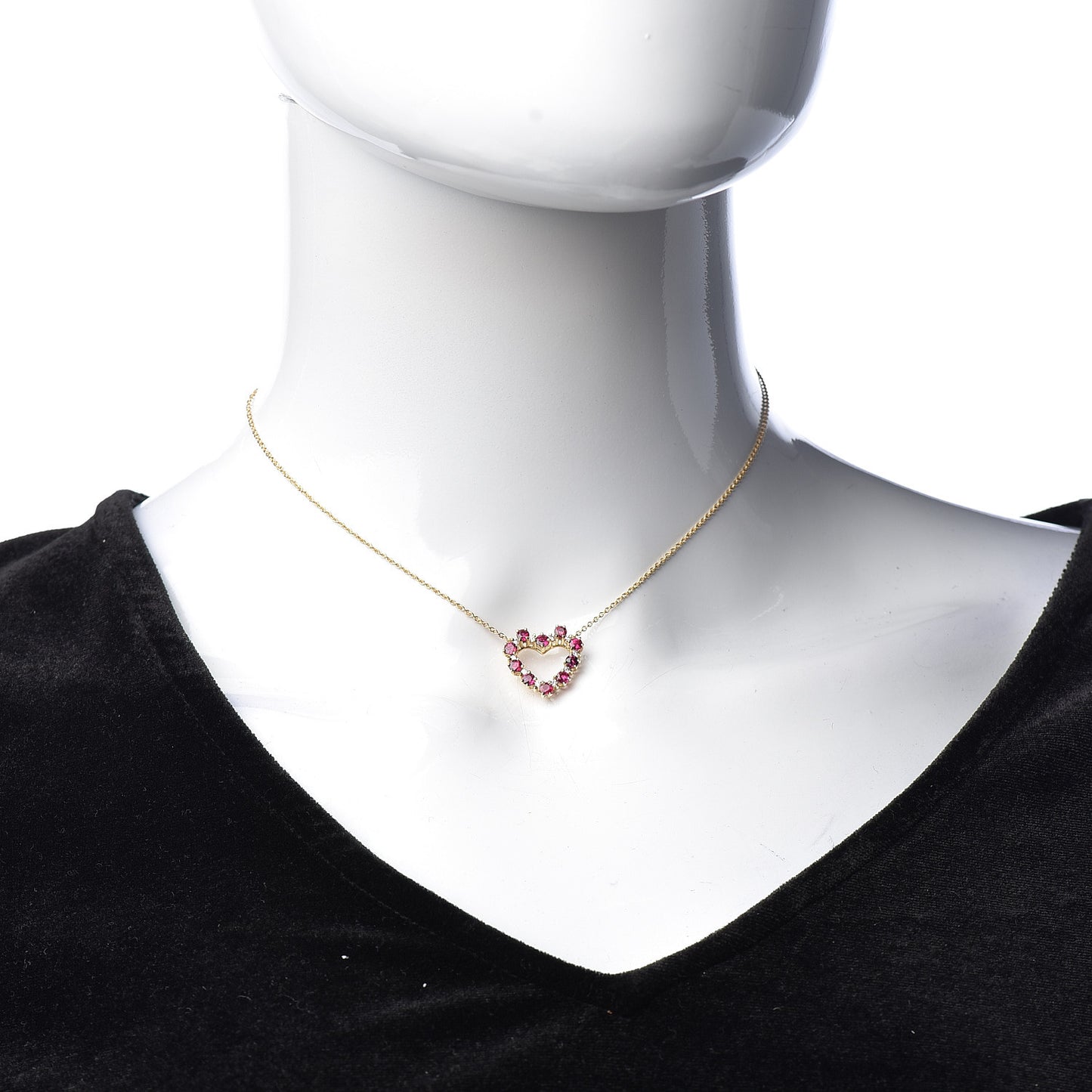18K Yellow Gold Diamond Ruby Heart Pendant Necklace