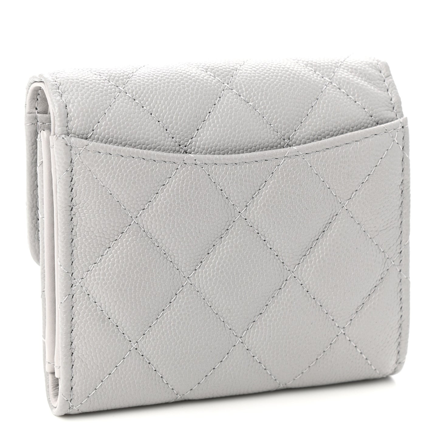 Caviar Quilted Small Flap Wallet Grey