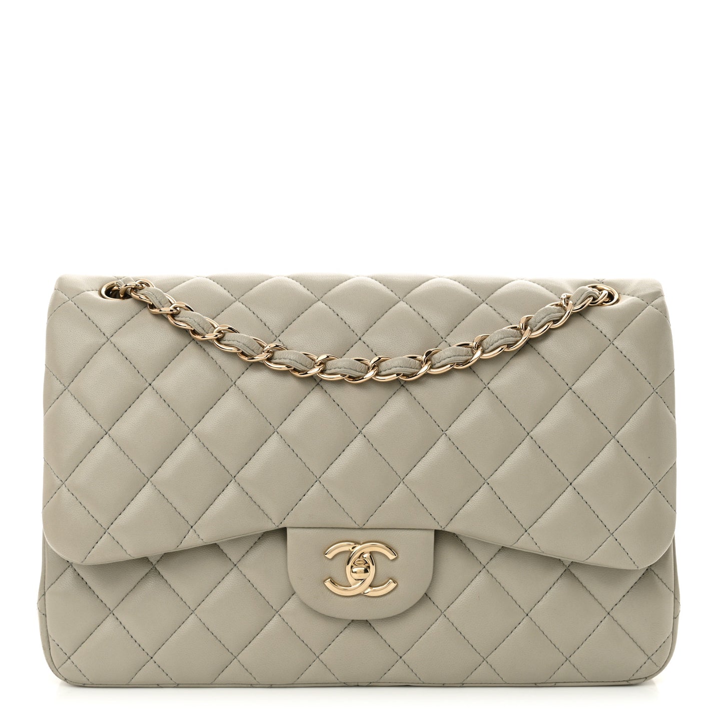 Lambskin Quilted Jumbo Double Flap Grey