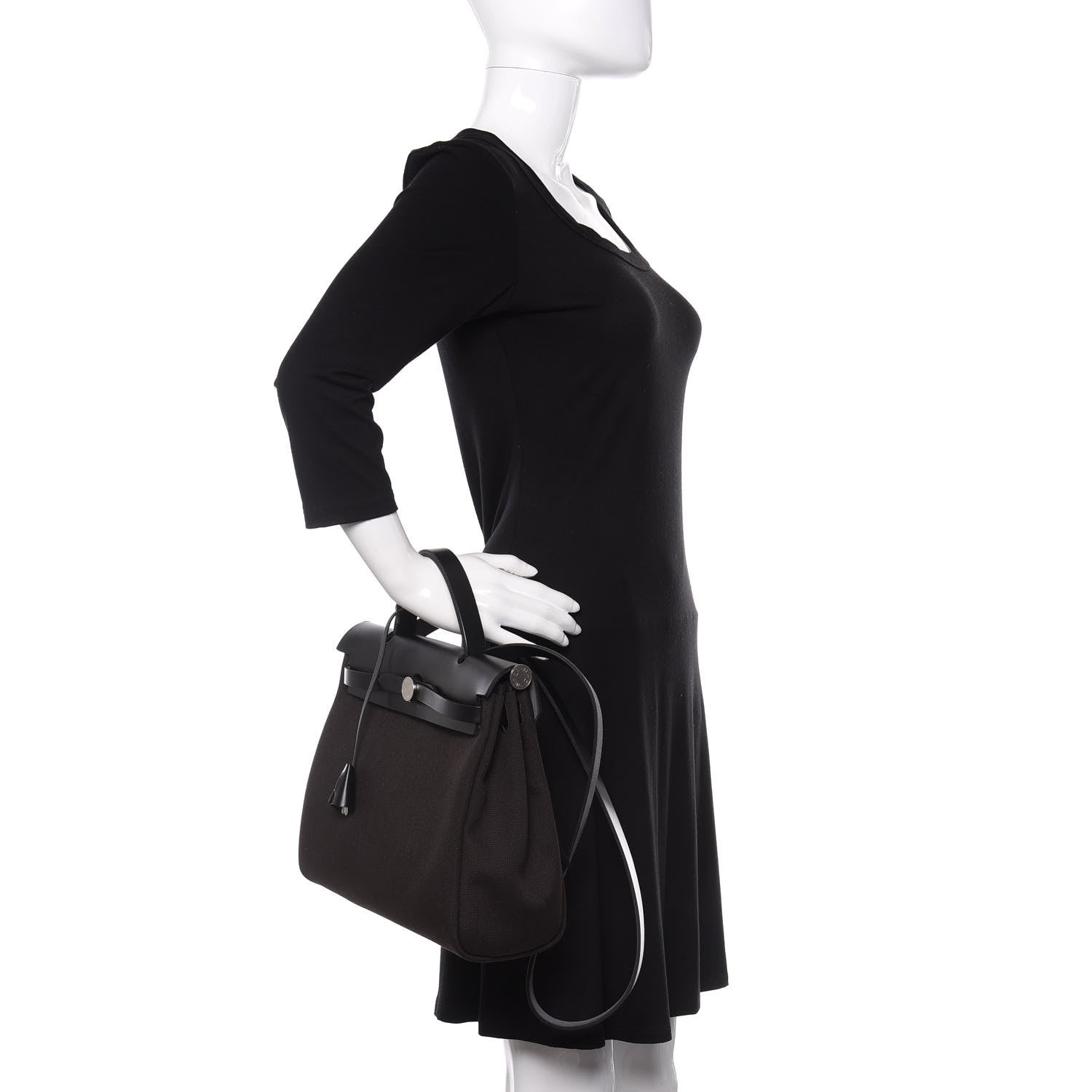 Hermes Military Toile Vache Hunter Herbag Zip Retourne 31 PM Black Ebene 3 of 14