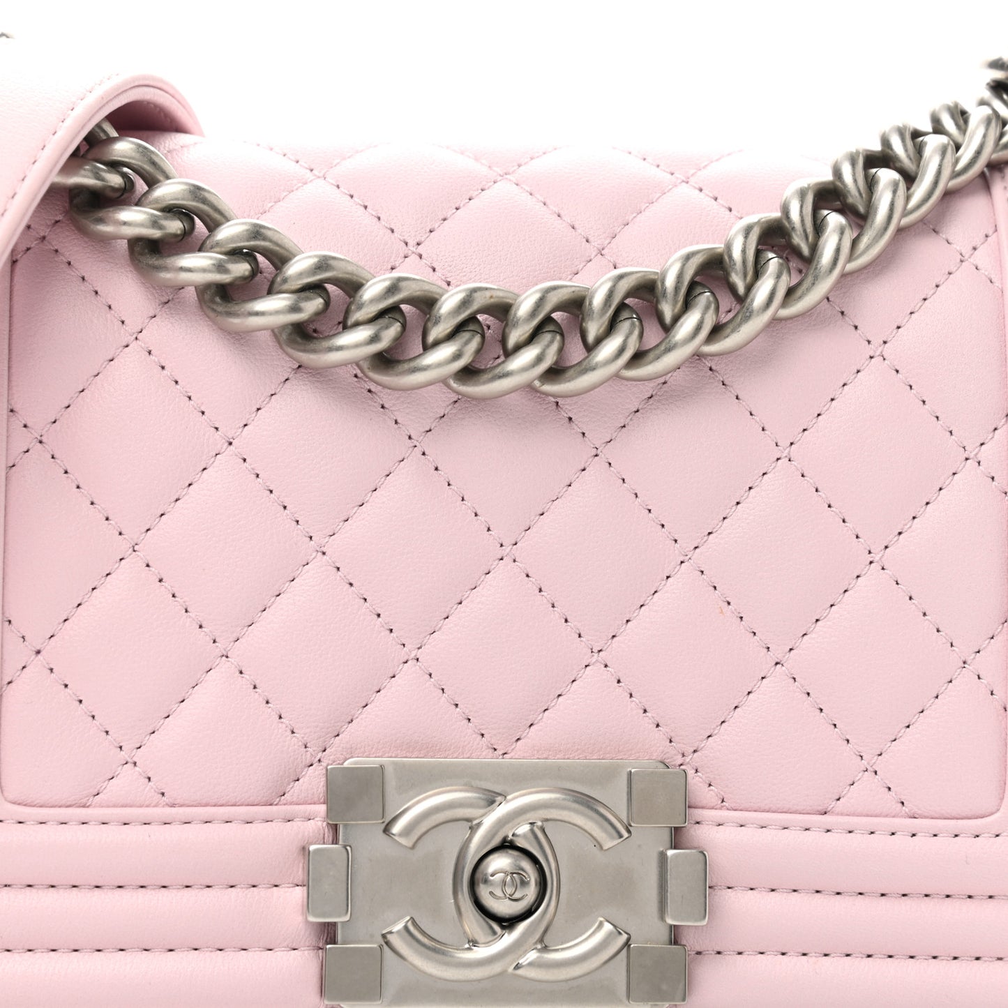 Calfskin Quilted Small Boy Flap Light Pink