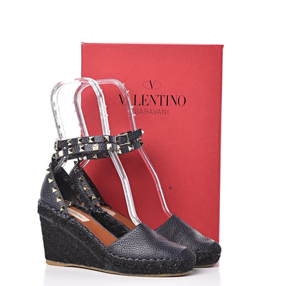 Valentino Garavani Grained Calfskin Rockstud Ankle Wrap Espadrille 15/75mm Wedges 36 Deep Denim 12 of 12