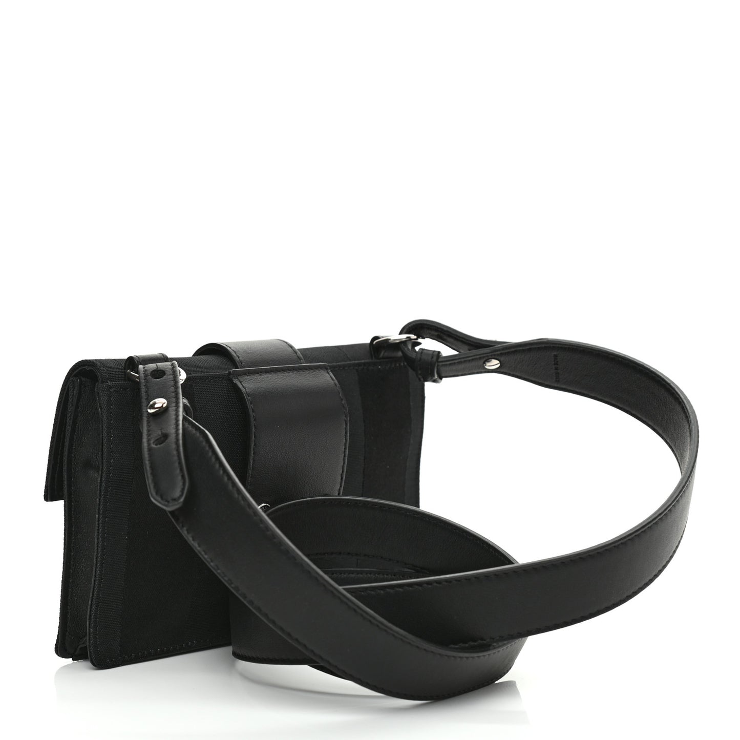 Recycled Nylon Vitello Grace Light Pequin Baguette Belt Pouch Black