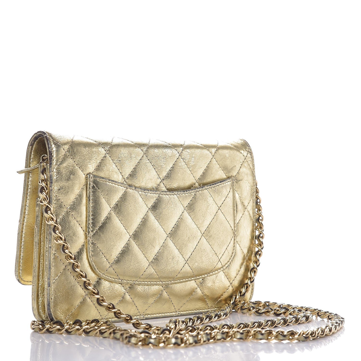 Chanel Metallic Aged Calfskin Reissue Wallet On Chain WOC Gold 3 of 18