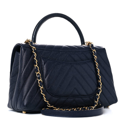 Chanel Caviar Lizard Quilted Chevron Small Coco Handle Flap Navy Blue 3 of 12
