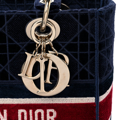 Christian Dior Velvet Cannage Medium Lady D-Lite Blue Red White 9 of 9