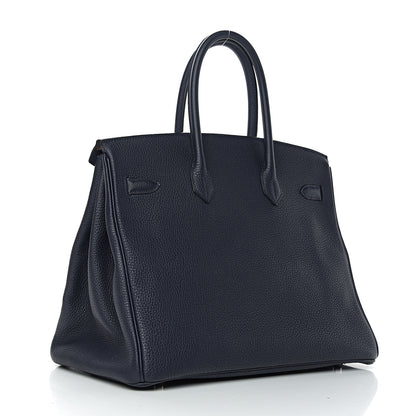 Hermes Togo Birkin Verso 35 Bleu Nuit Orange Poppy 2 of 8