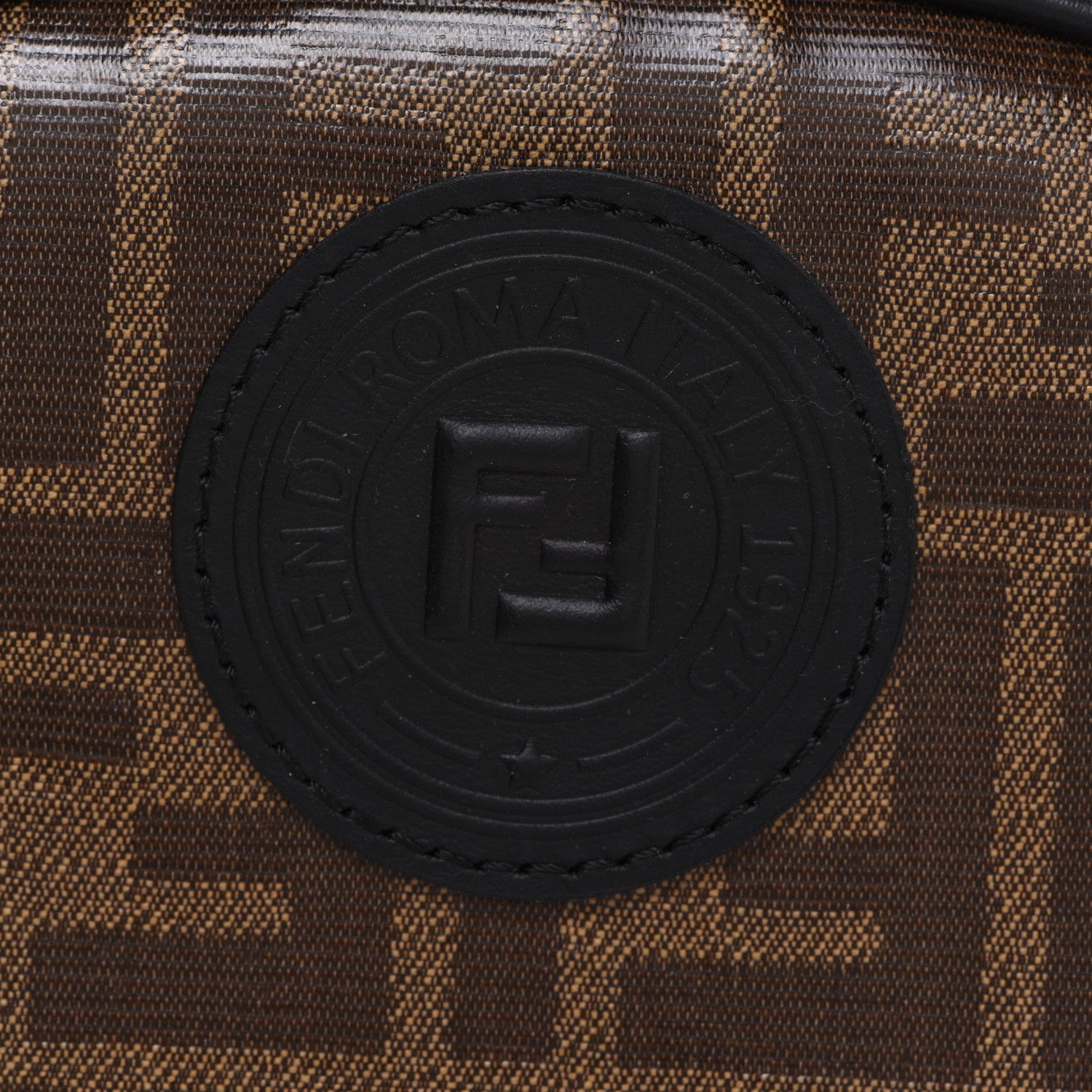 Fendi Glazed Fabric Vitello Century FF 1974 Stamp Patch Medium Cosmetic Case Mogano Panna Black 10 of 10