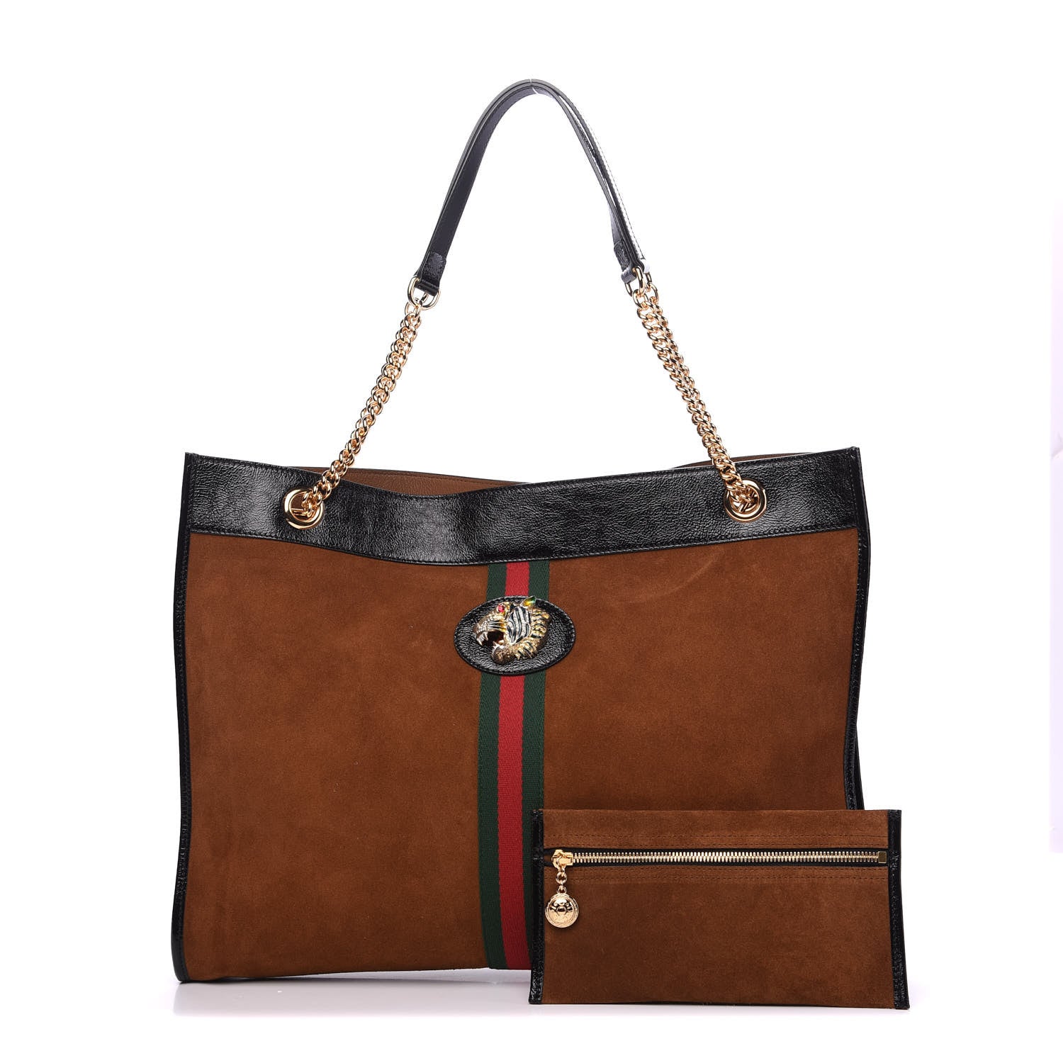 Gucci Suede Patent Large Rajah Chain Tote Nocciola Black 1 of 9