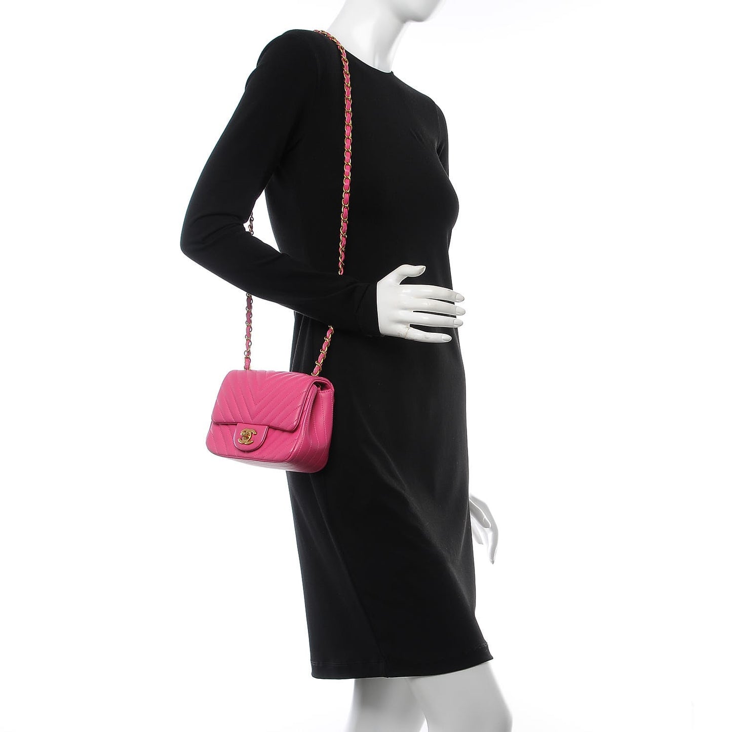 Lambskin Chevron Quilted Mini Square Flap Fuchsia