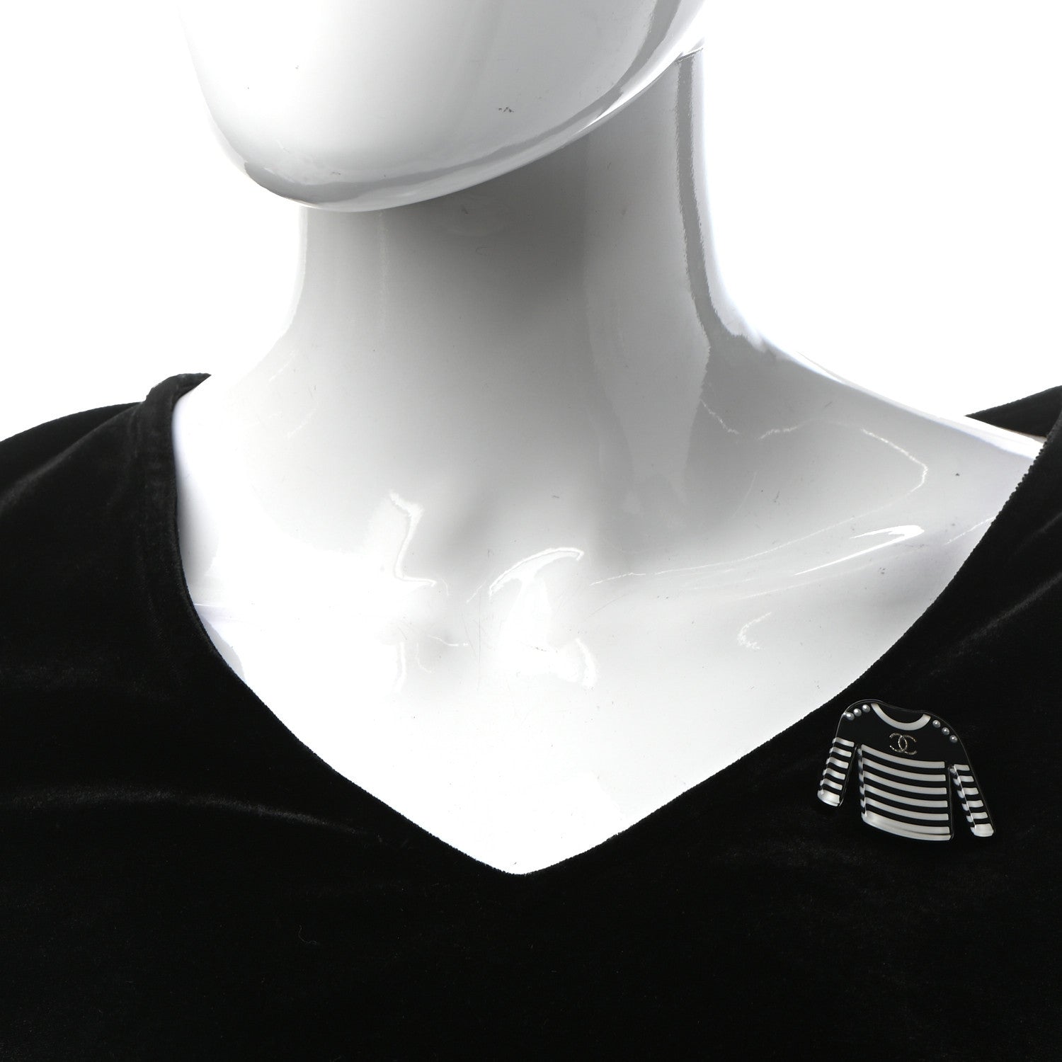 Chanel Resin Sweater CC Brooch Black White 1 of 4