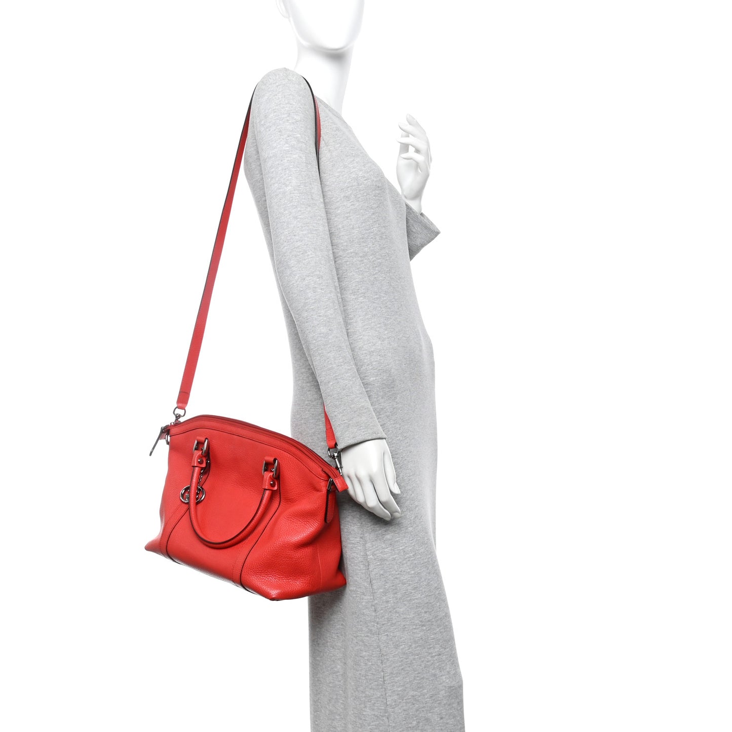 Pebbled Calfskin Medium GG Convertible Dome Satchel  Red