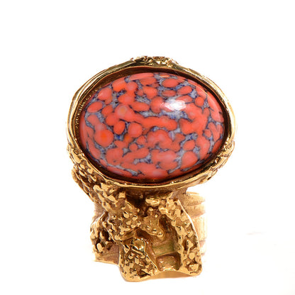 Saint Laurent Glass Cabochon Arty Ovale Ring 7 Gold Coral 1 of 5