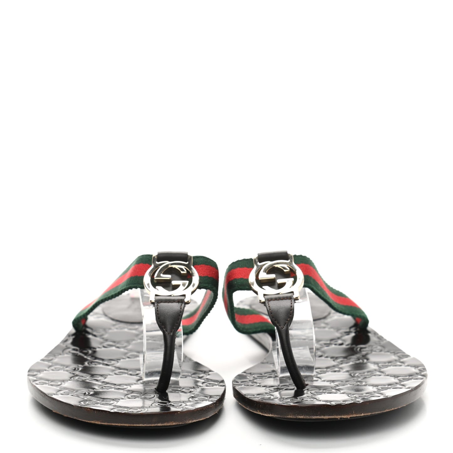 Nylon Guccissima Web Womens Thong Sandals 38 Green Red Cocoa