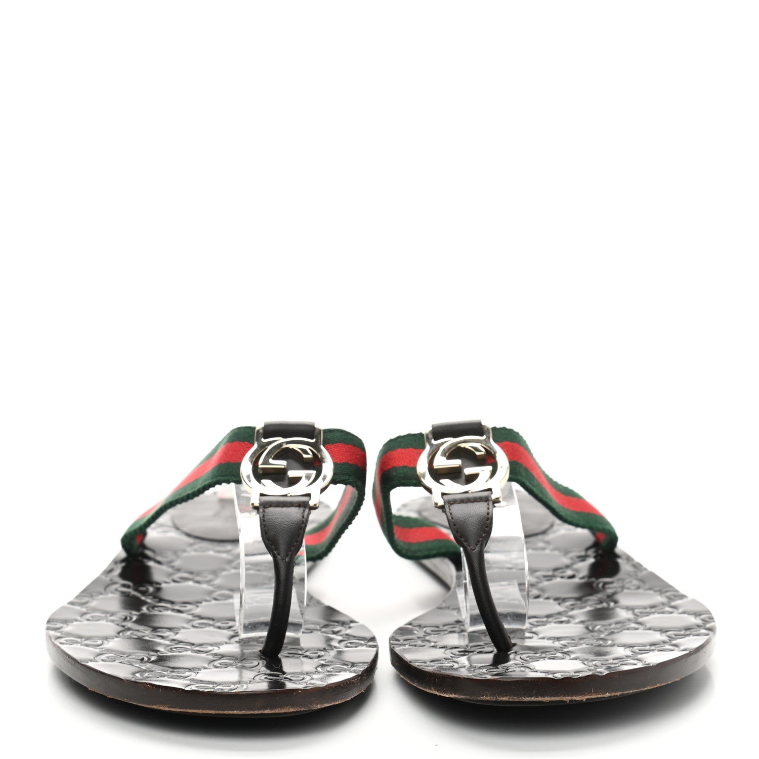 Gucci Nylon Guccissima Web Womens Thong Sandals 38 Green Red Cocoa 3 of 7