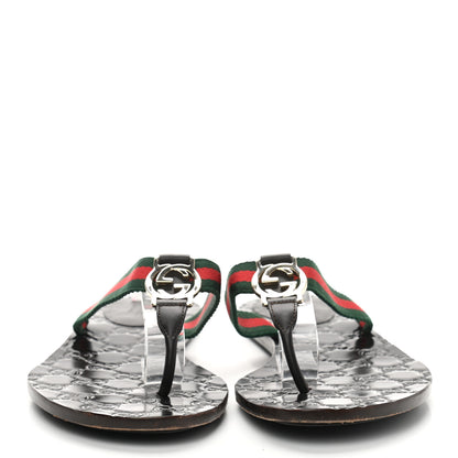Gucci Nylon Guccissima Web Womens Thong Sandals 38 Green Red Cocoa 3 of 7