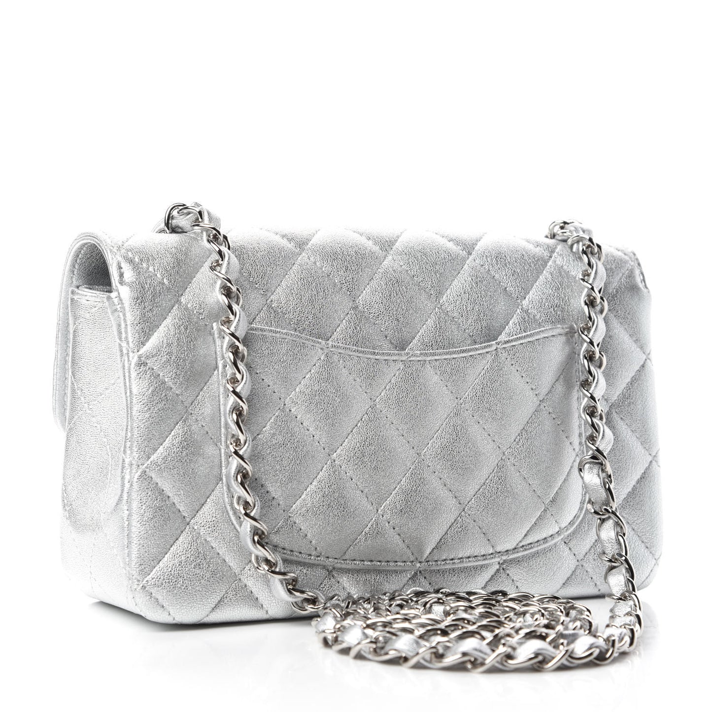 Metallic Lambskin Quilted Mini Rectangular Flap Silver