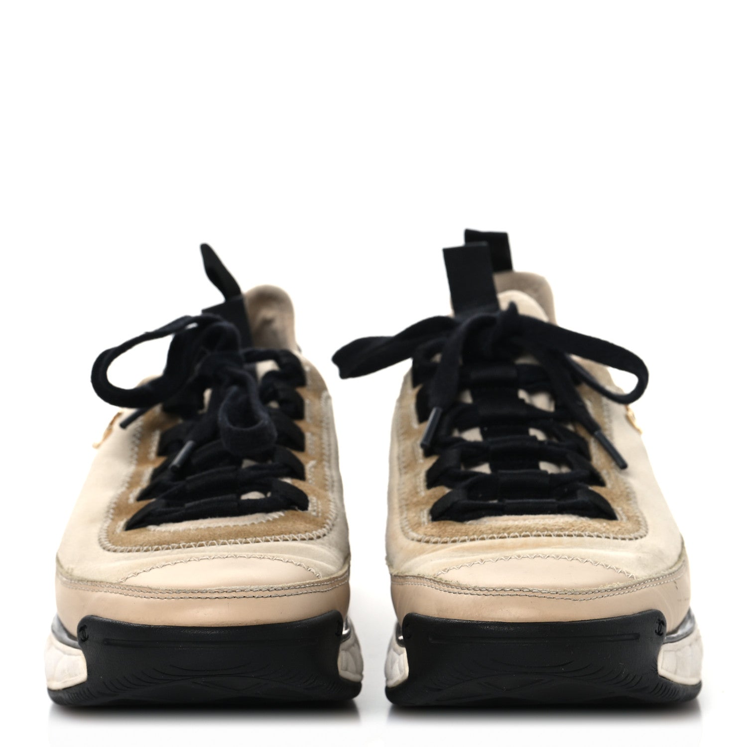 Chanel Velvet Calfskin Mixed Fibers CC Sneakers 37 Beige 3 of 10