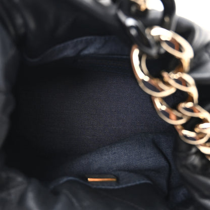 Chanel Shiny Lambskin Quilted Chain Is More Drawstring Bag Black 5 of 10