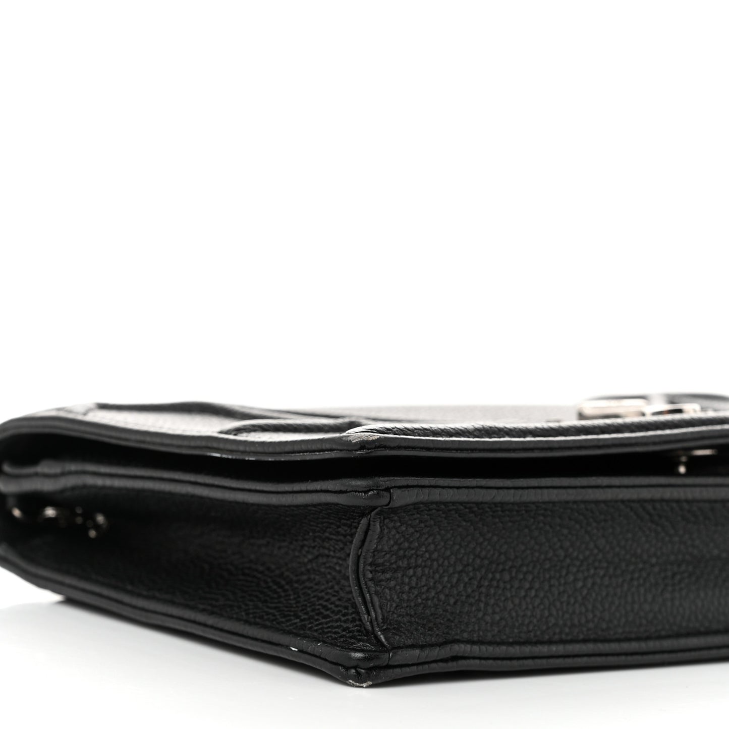 Grained Calfskin Diorama Wallet on Chain Pouch Black