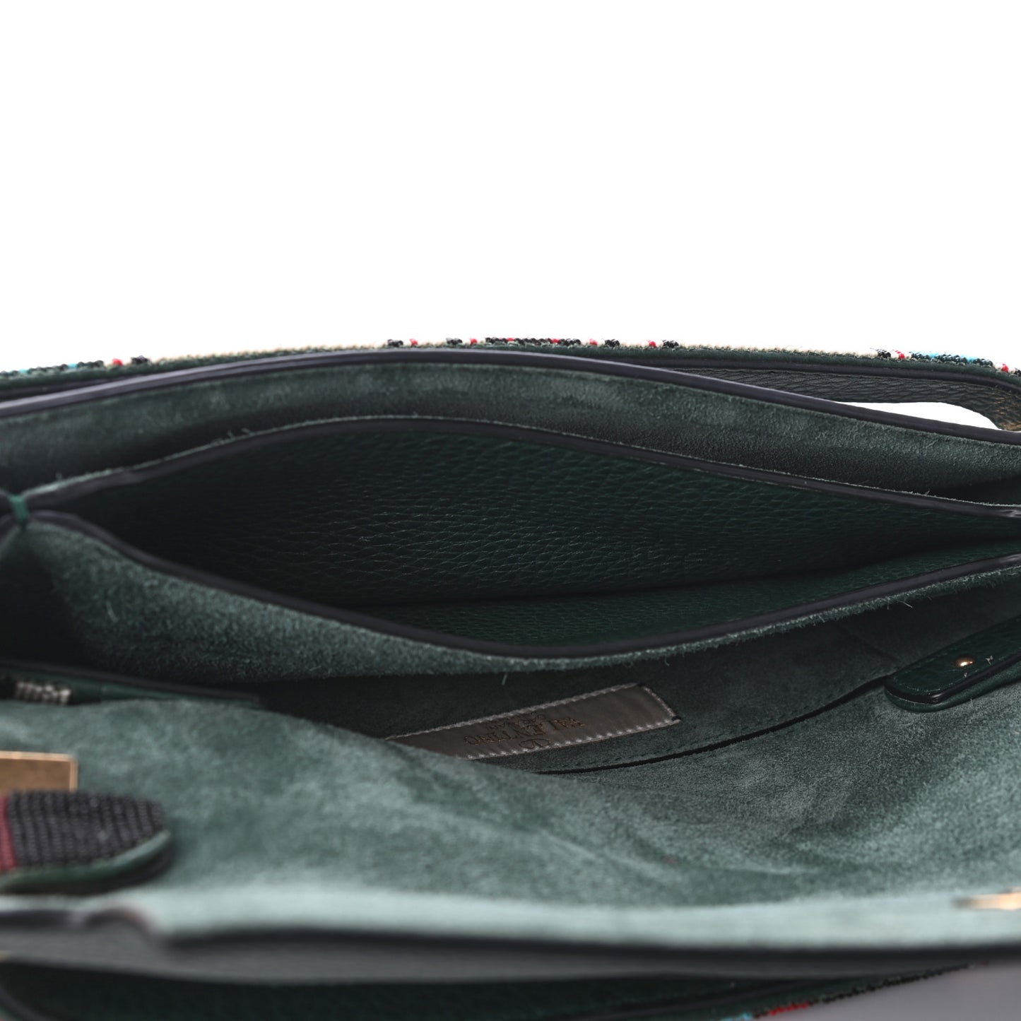Pebbled Calfskin Beaded My Rockstud Clutch Green