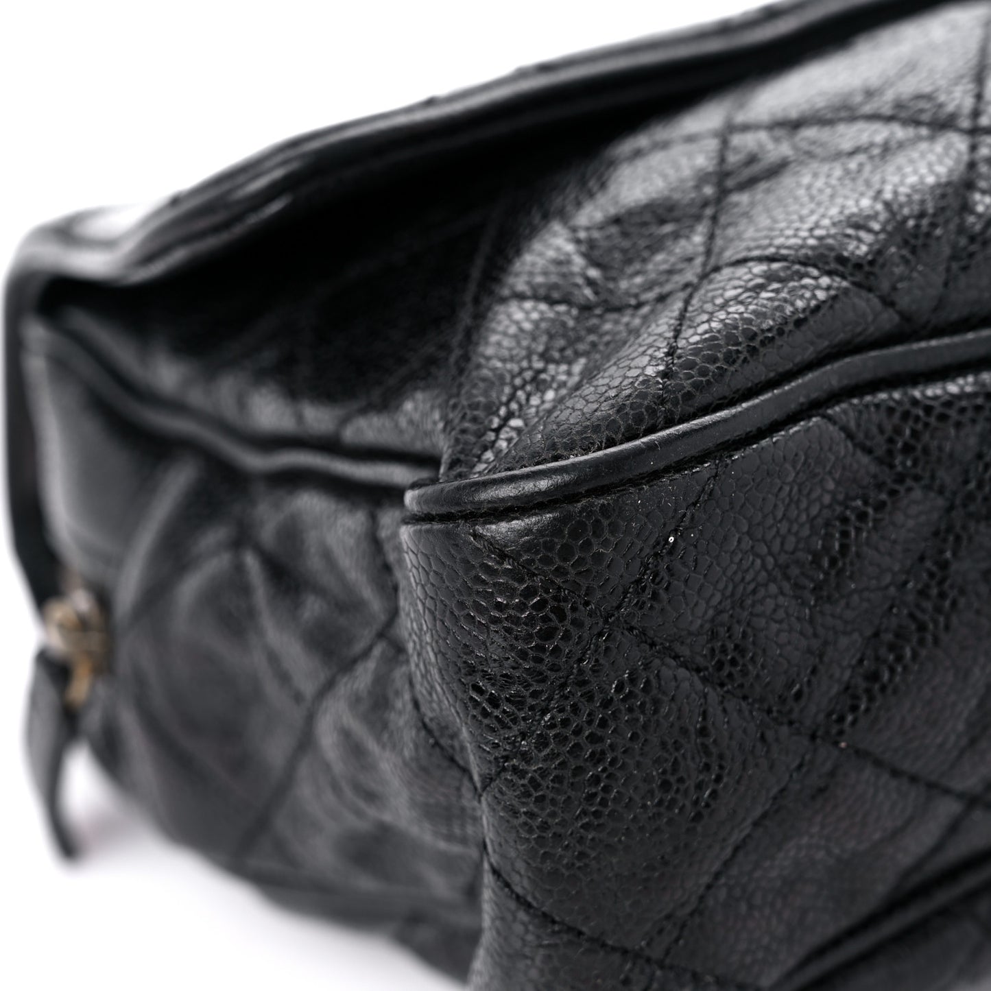 Crumpled Grained Calfskin Quilted Large Shiva Flap Black