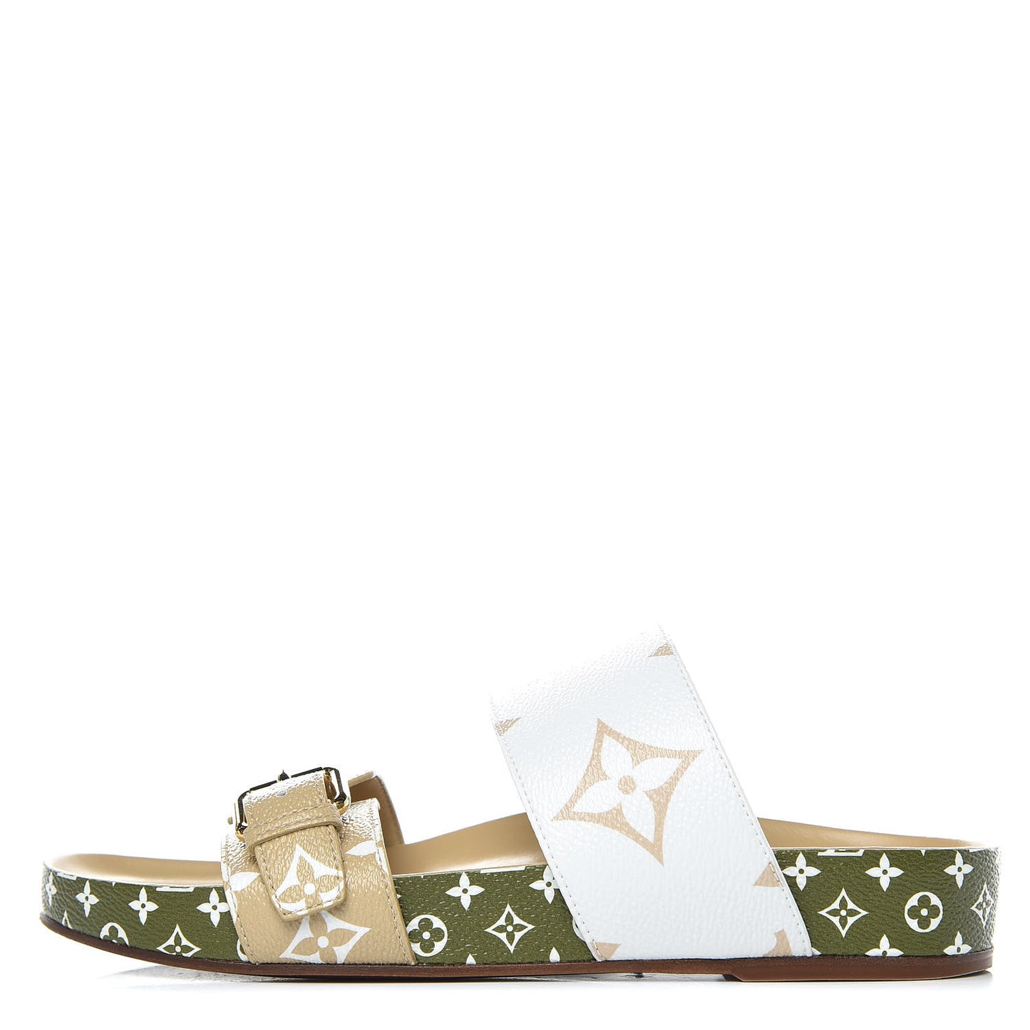 Monogram Giant Bom Dia Flat Mule Sandals 37 White Moka