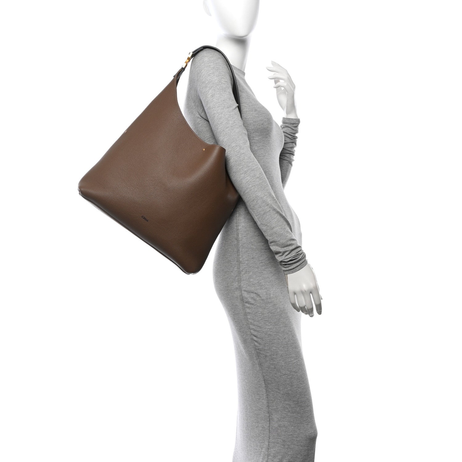 Chloe Grained Calfskin Marcie Hobo Tote Dark Nut 2 of 10