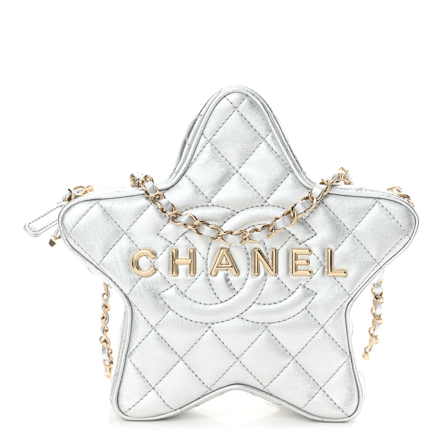 Metallic Lambskin Walk Of Fame Bag Silver